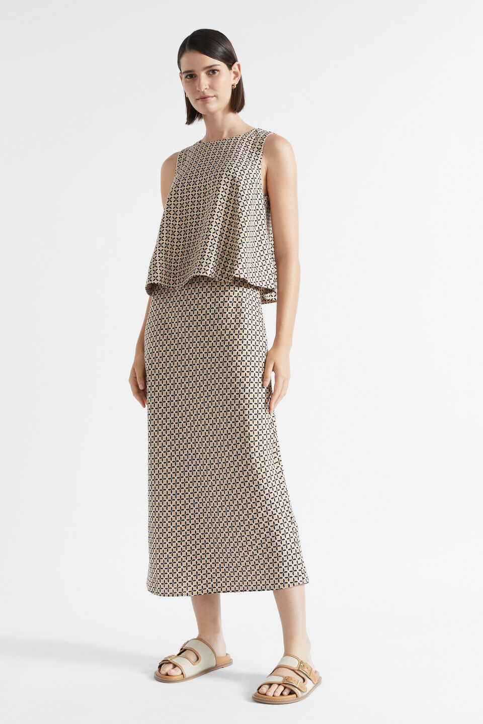 Linen Geo Skirt  Champagne Geo