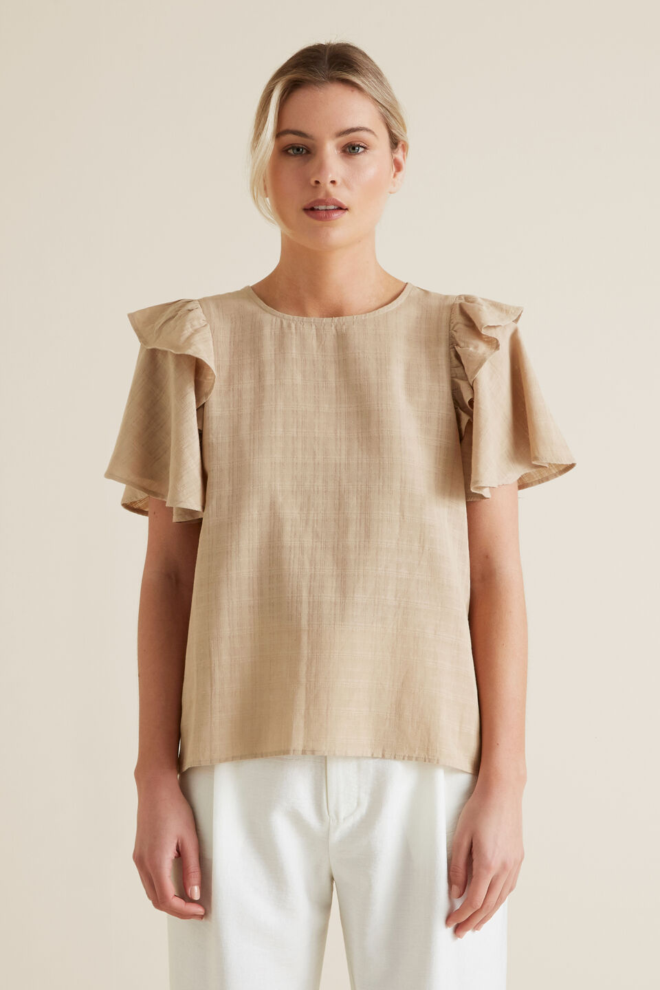 Frill Sleeve Check Blouse  