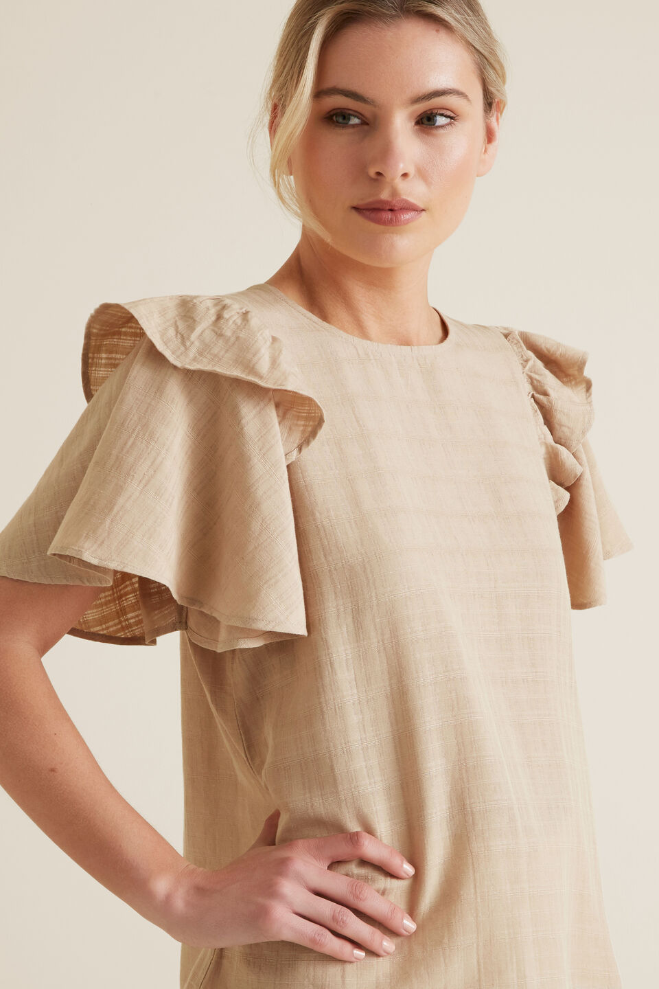 Frill Sleeve Check Blouse  