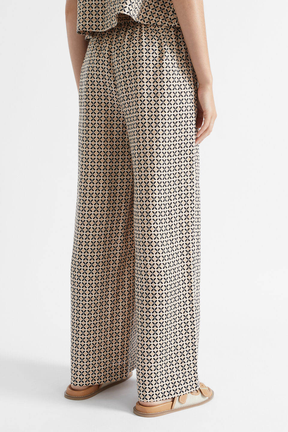 Linen Geo Tie Pant  Champagne Geo