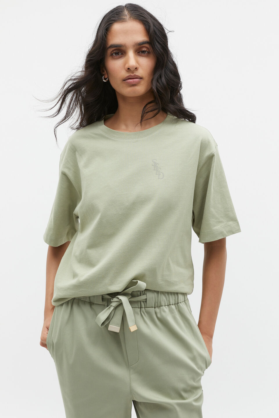 Stacked Logo Tee  Pale Olive