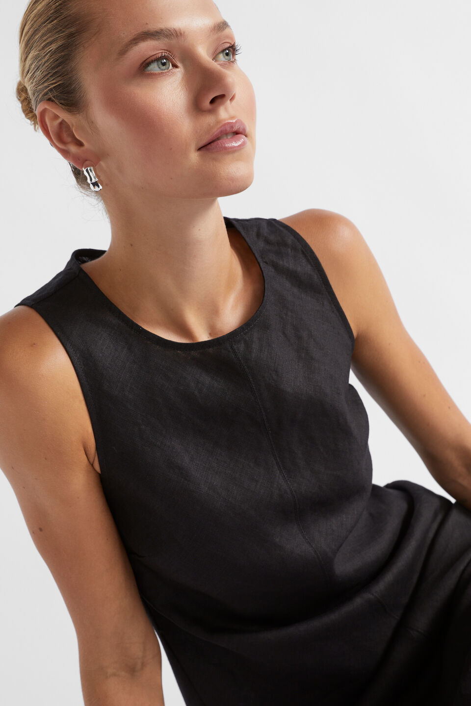 Linen Tank Dress  Black