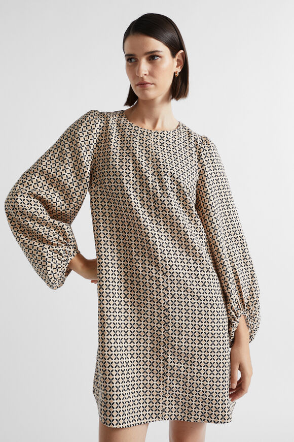 Linen Geo Mini Dress  Champagne Geo  hi-res