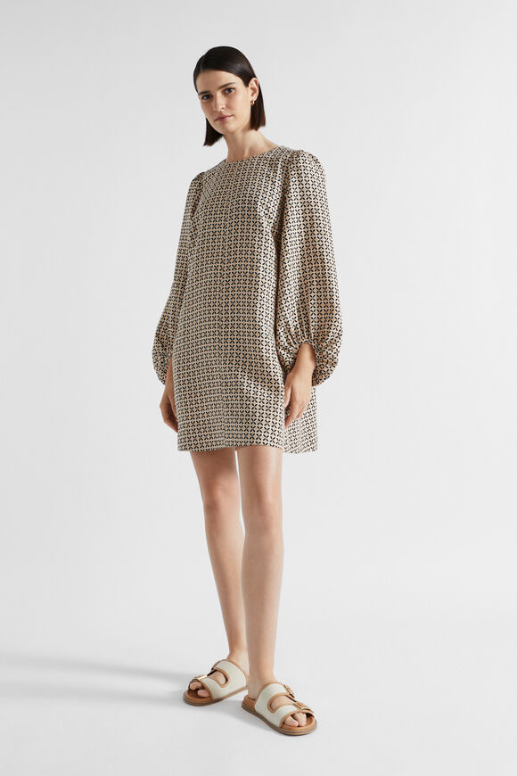 Linen Geo Mini Dress  Champagne Geo  hi-res