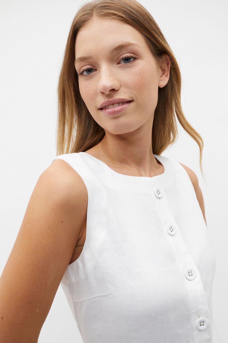 Linen Vest Top  Whisper White