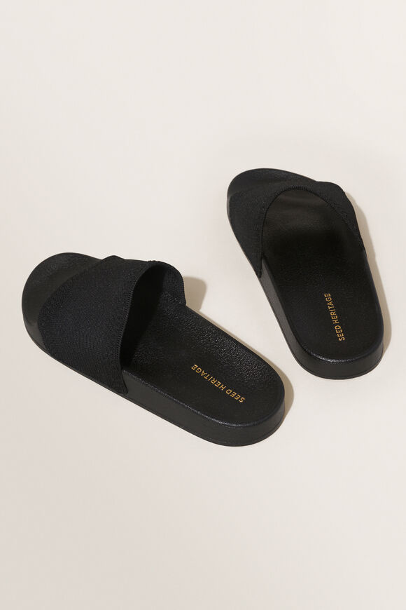 Seed Knit Pool Slide  Black  hi-res