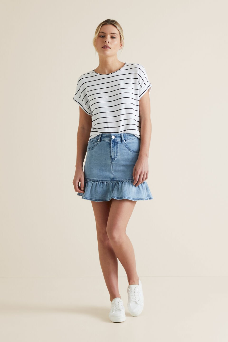 Ruffle Hem Denim Skirt  