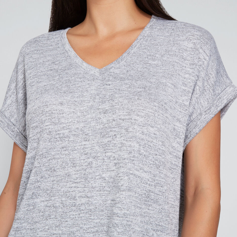 Rolled Cuff V Neck Top  