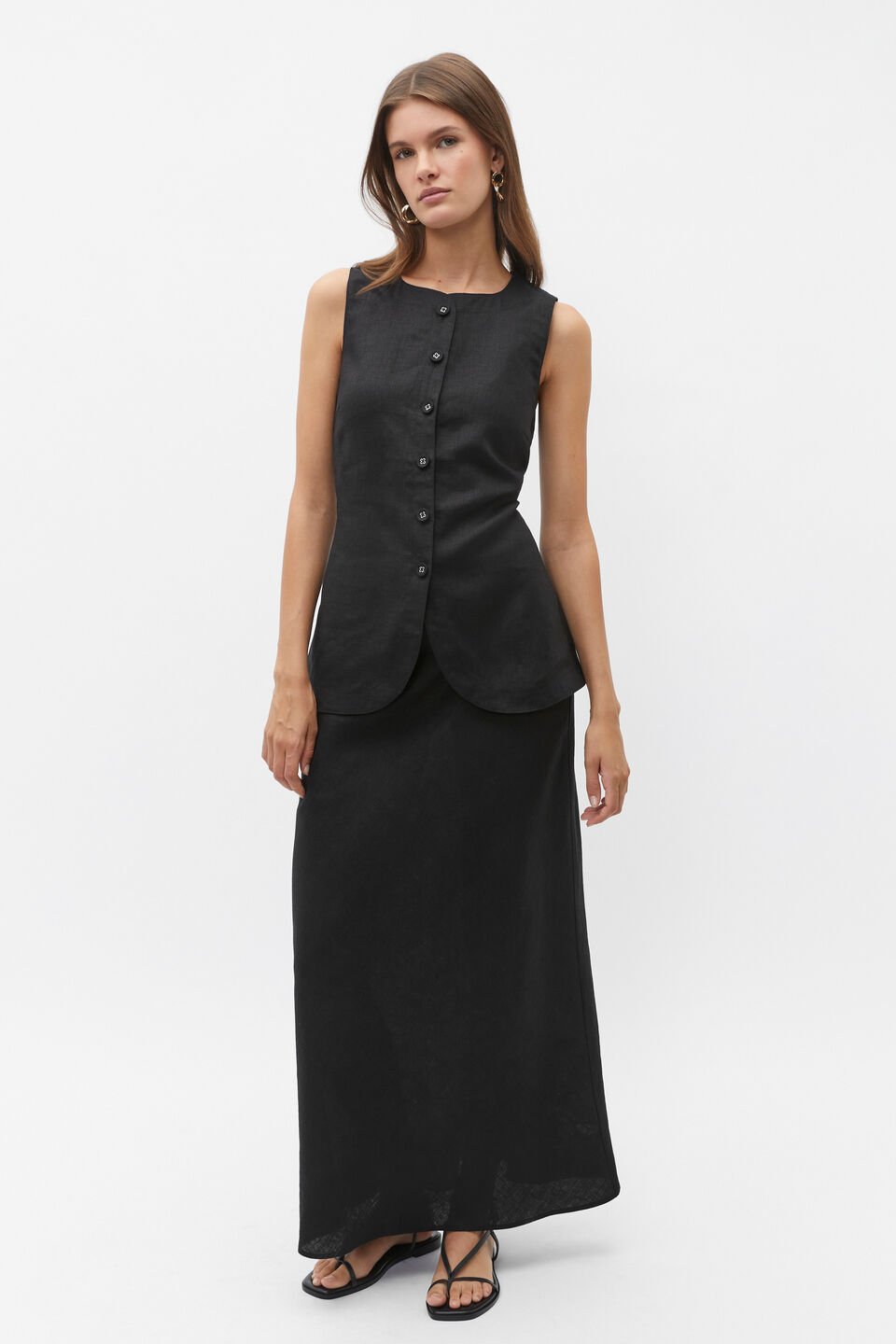 Linen Vest Top  Black