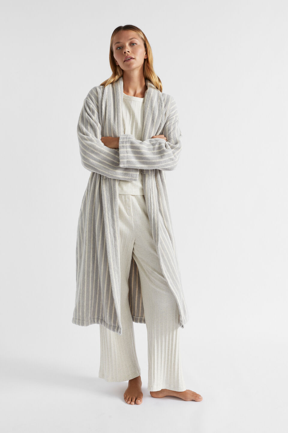Stripe Terry Robe  Silver Grey