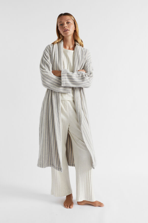 Stripe Terry Robe  Silver Grey  hi-res