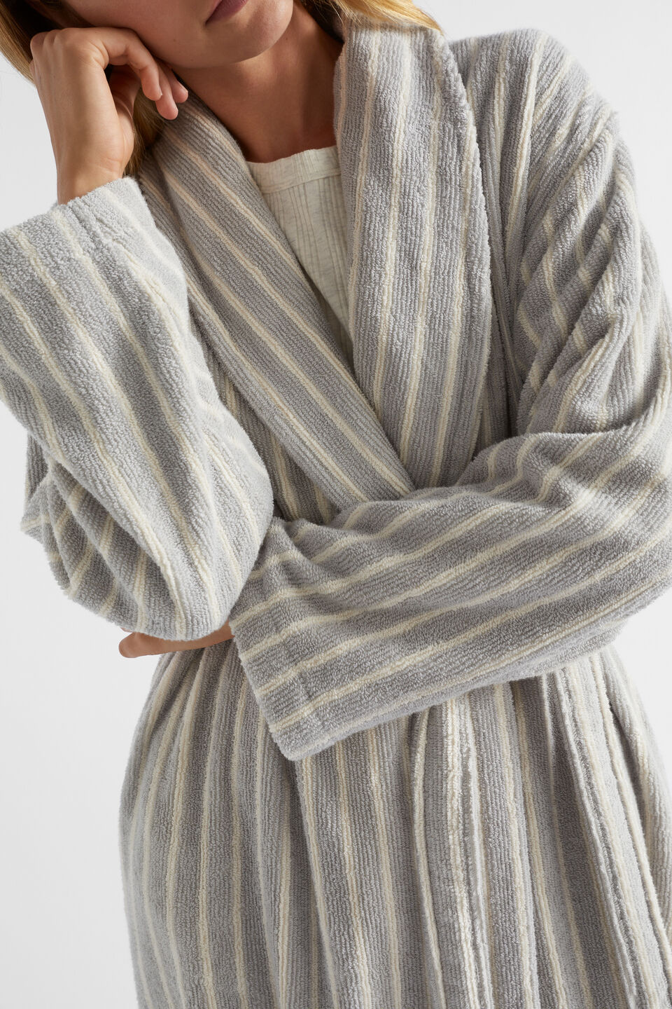 Stripe Terry Robe  Silver Grey
