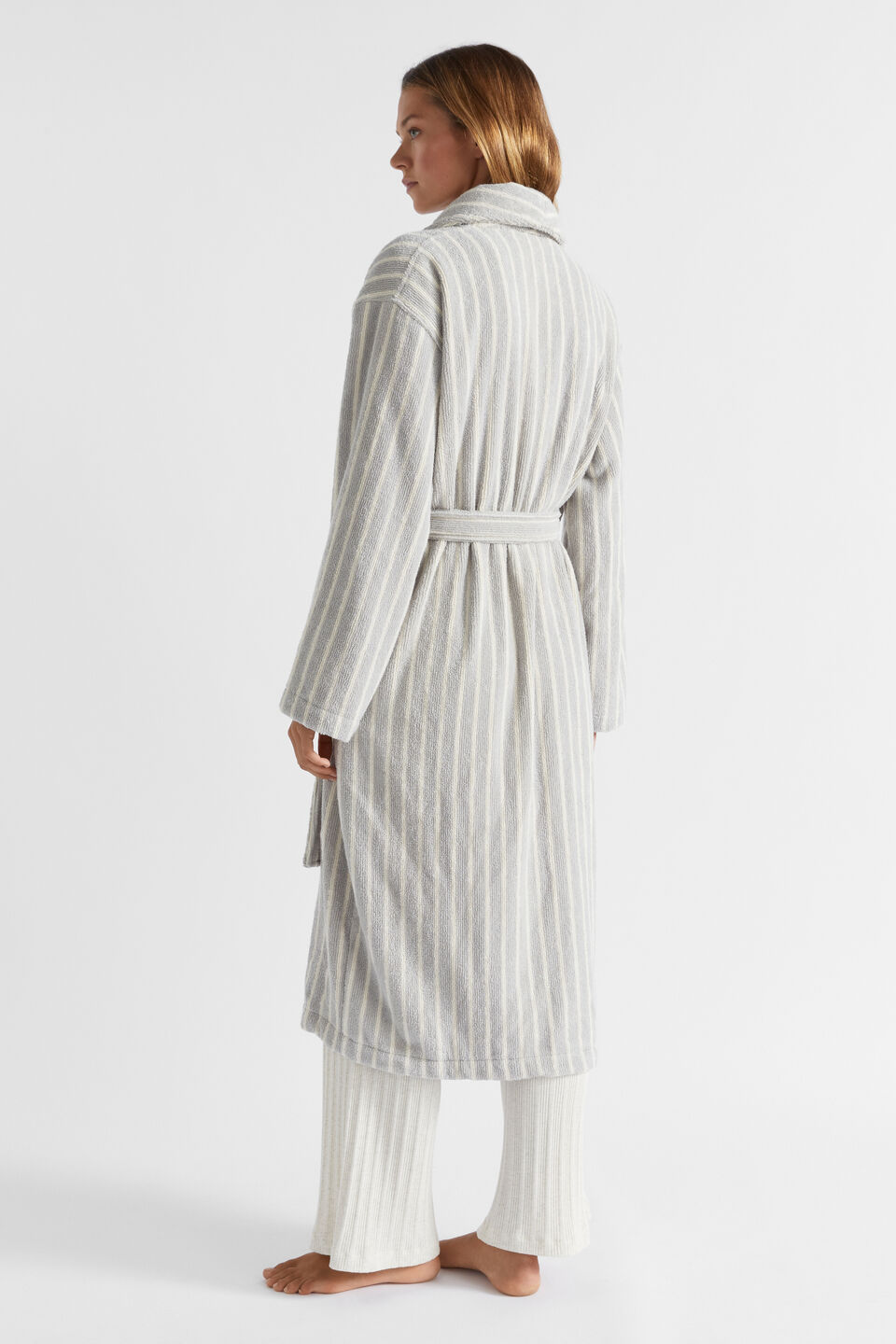 Stripe Terry Robe  Silver Grey