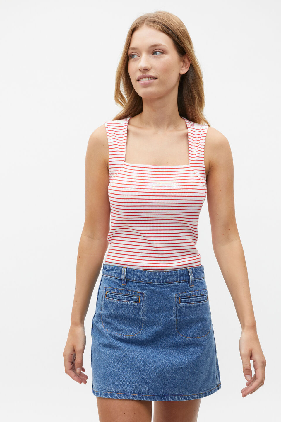 Stripe Trapeze Neck Tank  Strawberry Red Stripe