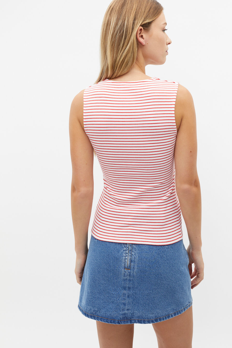 Stripe Trapeze Neck Tank  Strawberry Red Stripe