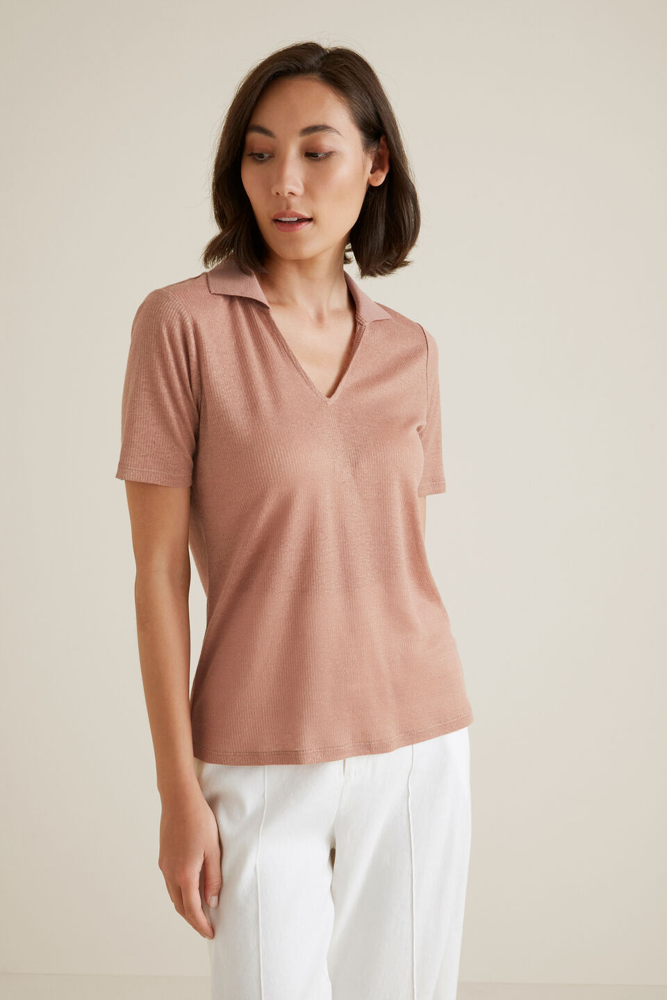 Collared Linen Rib Top  