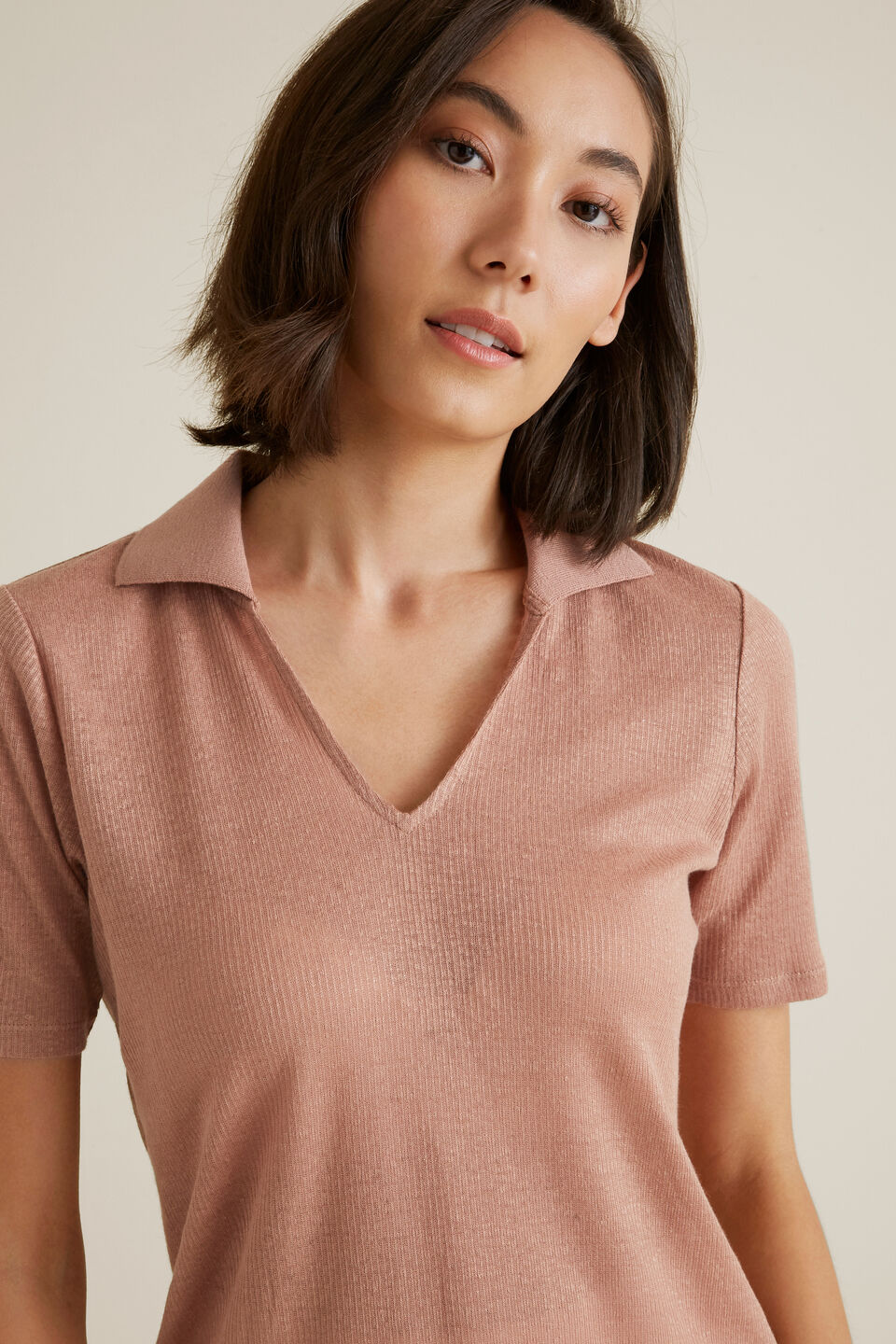 Collared Linen Rib Top  