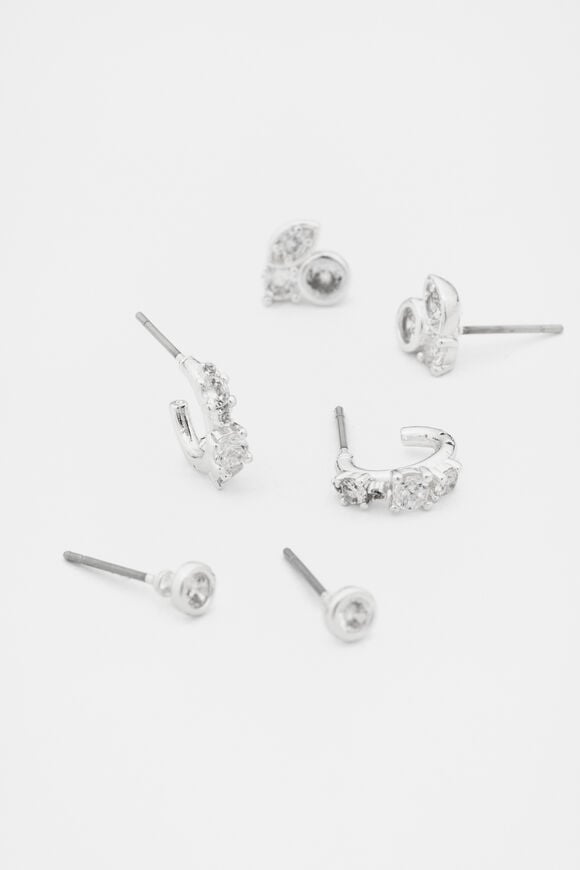 Crystal Detail Ear Pack  Silver  hi-res