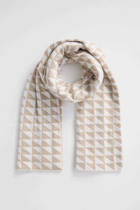 Geo Knit Scarf  Champagne Beige  hi-res