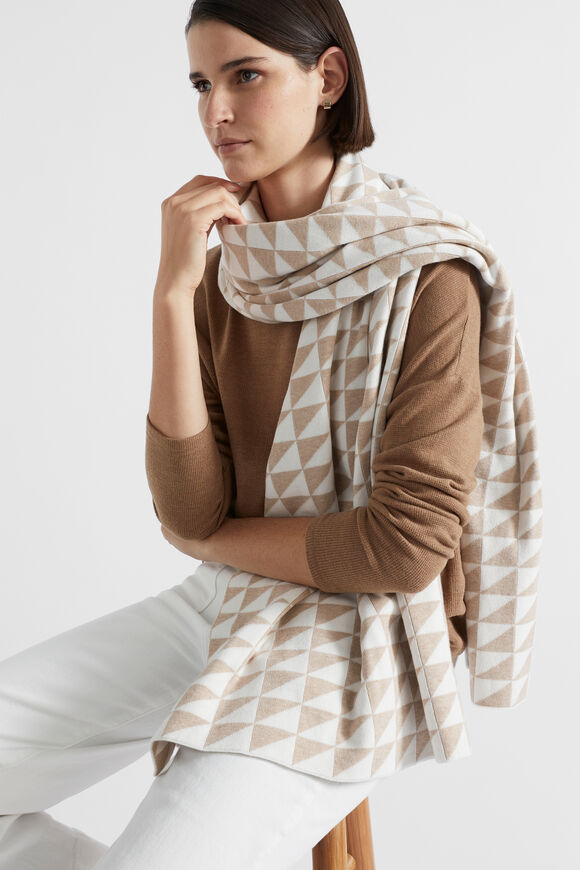 Geo Knit Scarf  Champagne Beige  hi-res