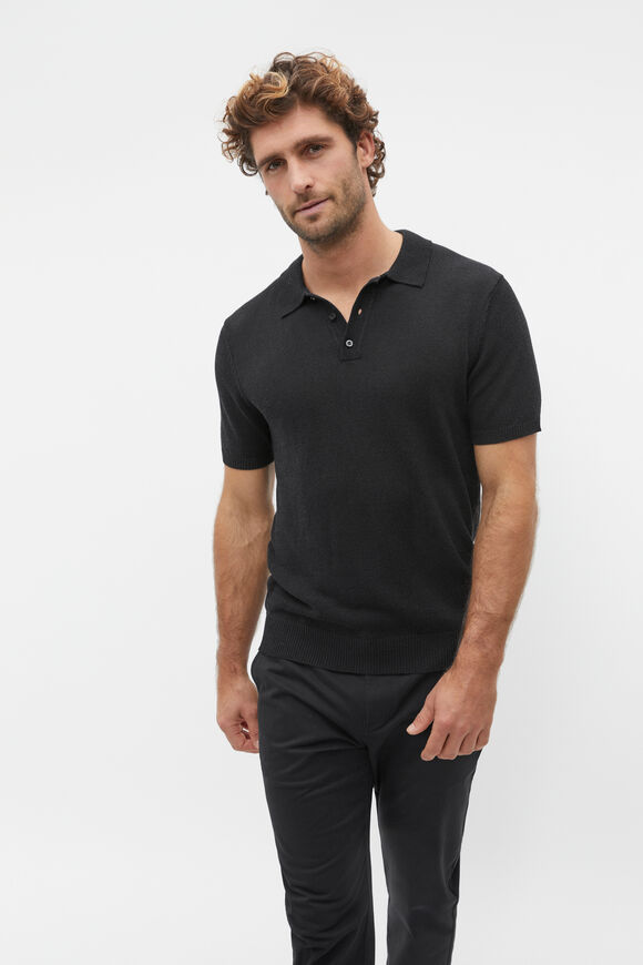 Linen Blend Polo Knit  True Black  hi-res