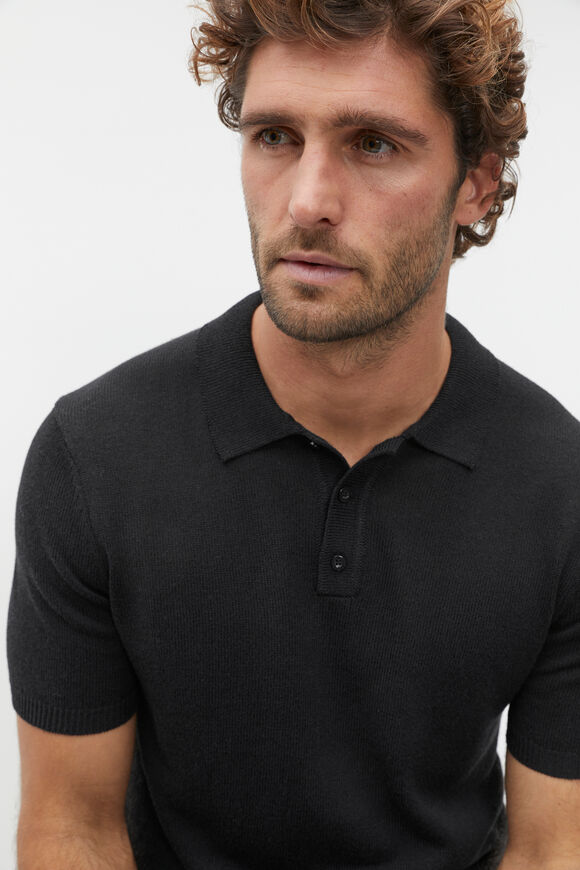Linen Blend Polo Knit  True Black  hi-res