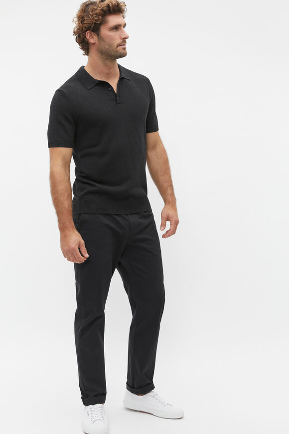 Linen Blend Polo Knit  True Black  hi-res