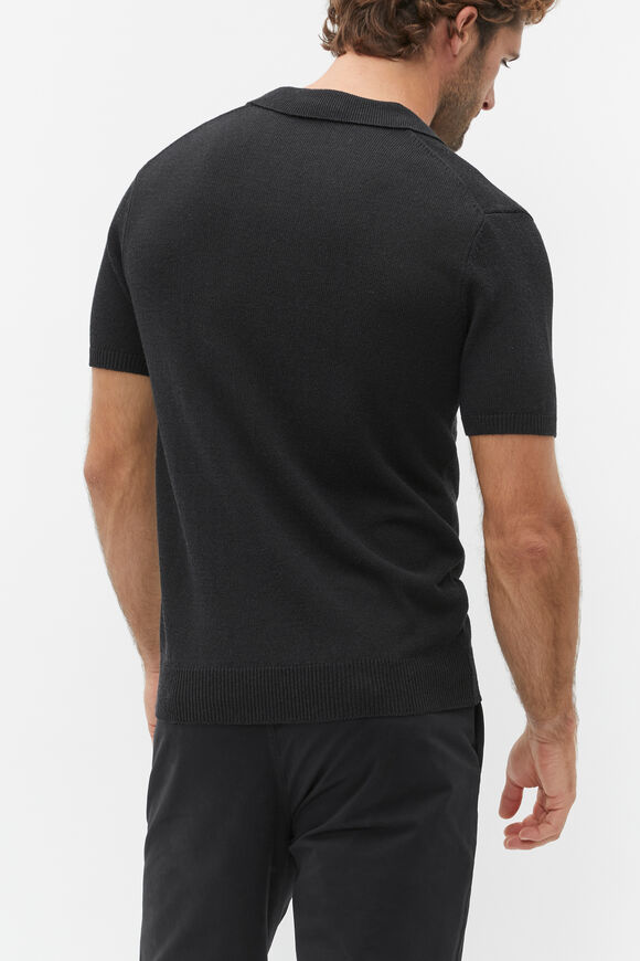 Linen Blend Polo Knit  True Black  hi-res