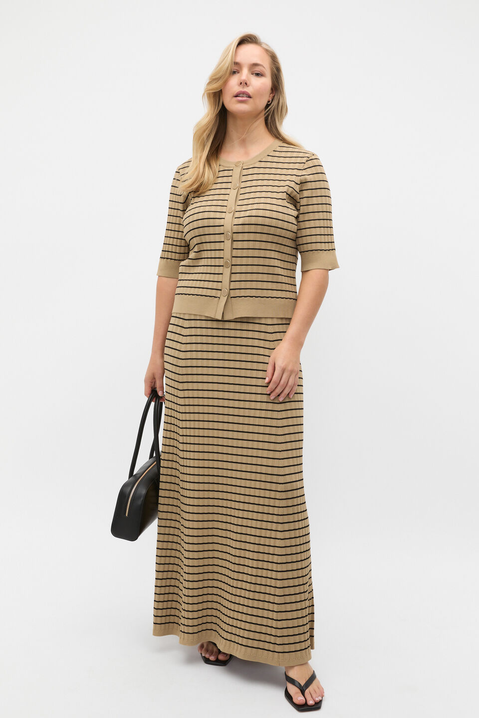 Stripe Rib Knit Short Sleeve Cardigan  Rye Stripe