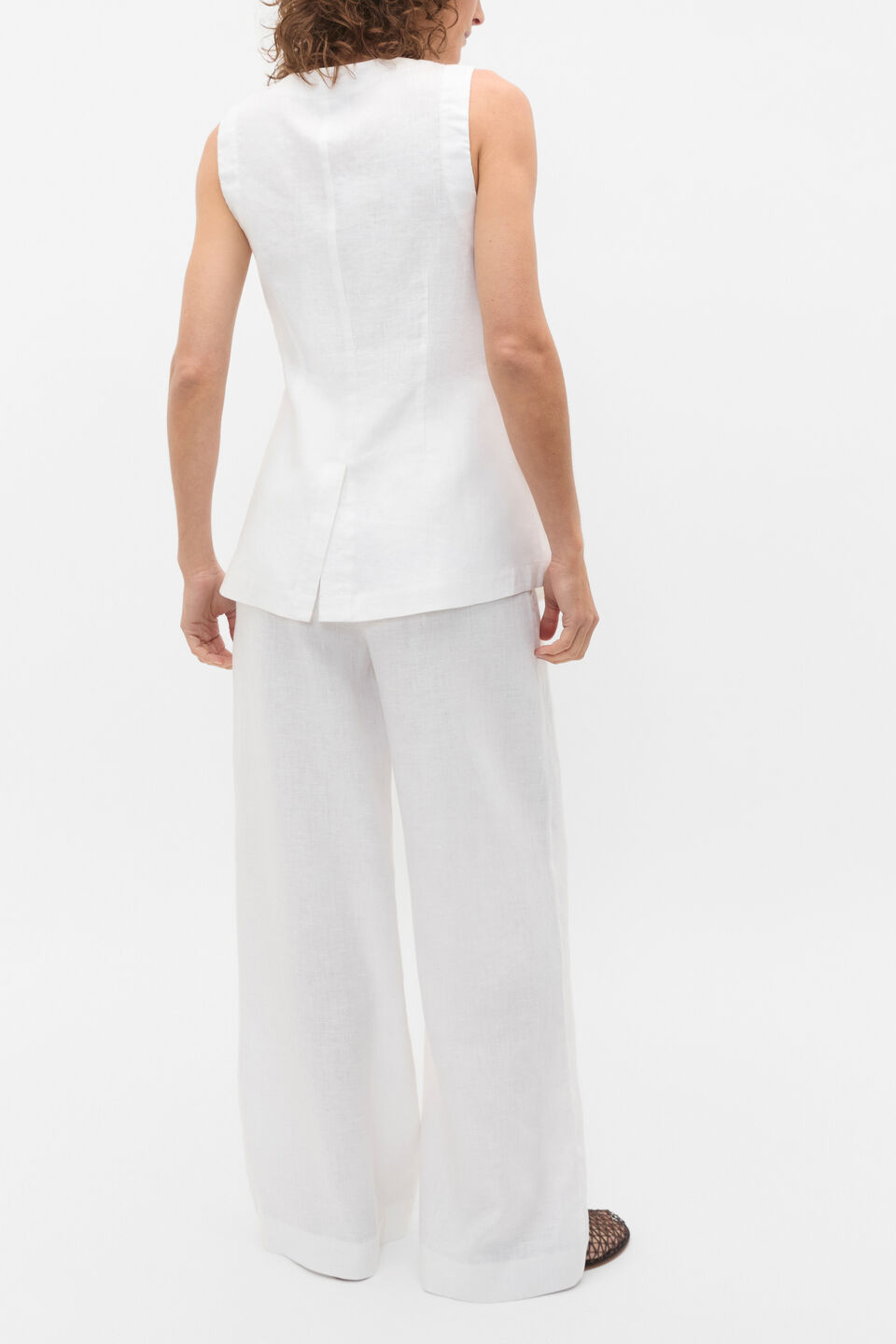 Linen Concealed Placket Vest  Whisper White