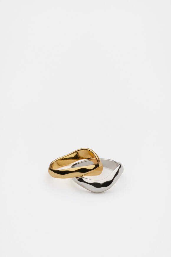 Textured Wave Ring Set  Silver Gold  hi-res