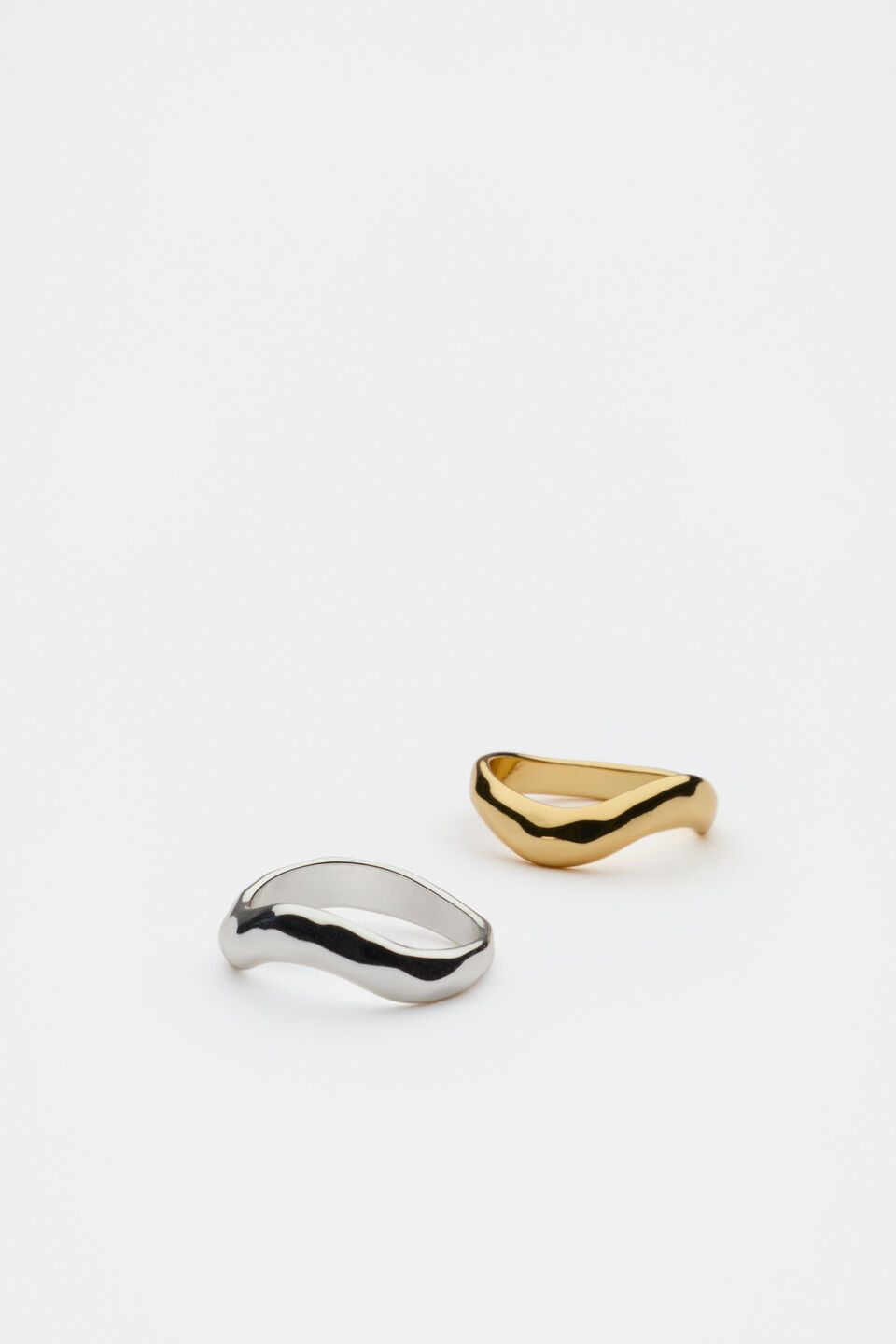 Textured Wave Ring Set  Silver Gold