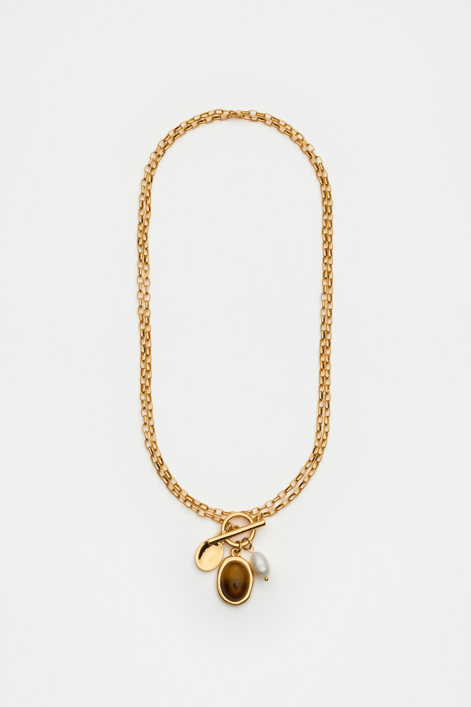 Stone Long Pendant Necklace  Gold