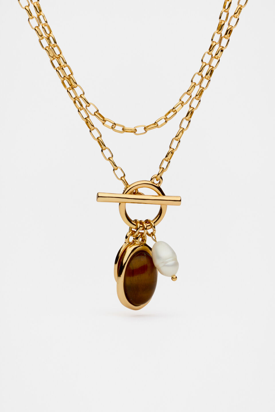Stone Long Pendant Necklace  Gold