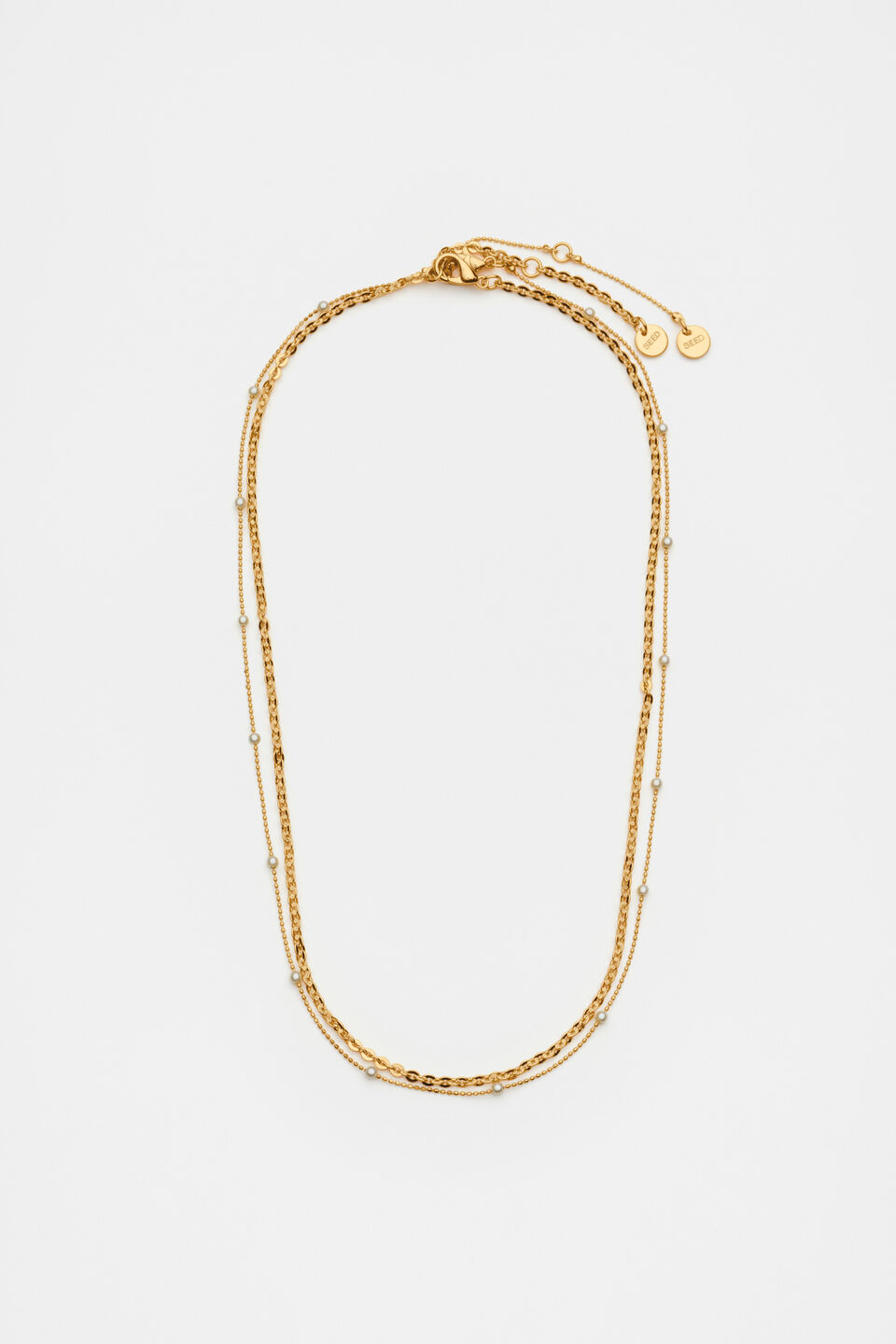 Pearl Station Double Necklace  Gold