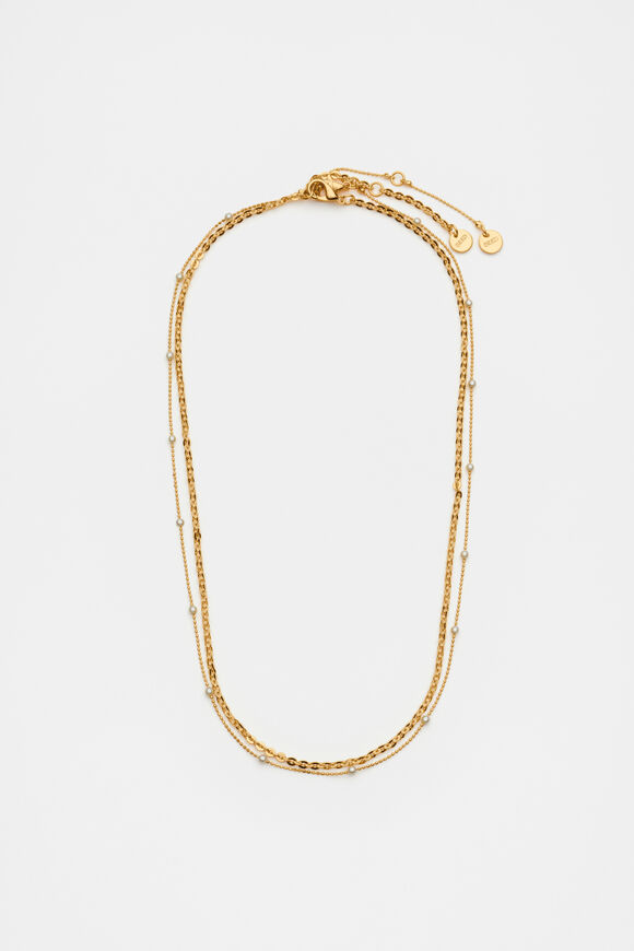 Pearl Station Double Necklace  Gold  hi-res