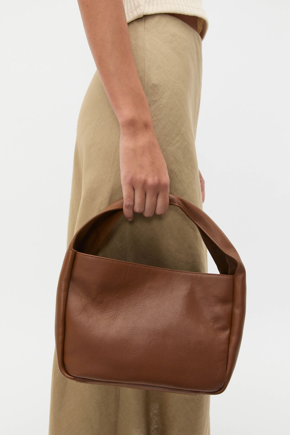 Leather Curved Mini Bag  Deep Tan