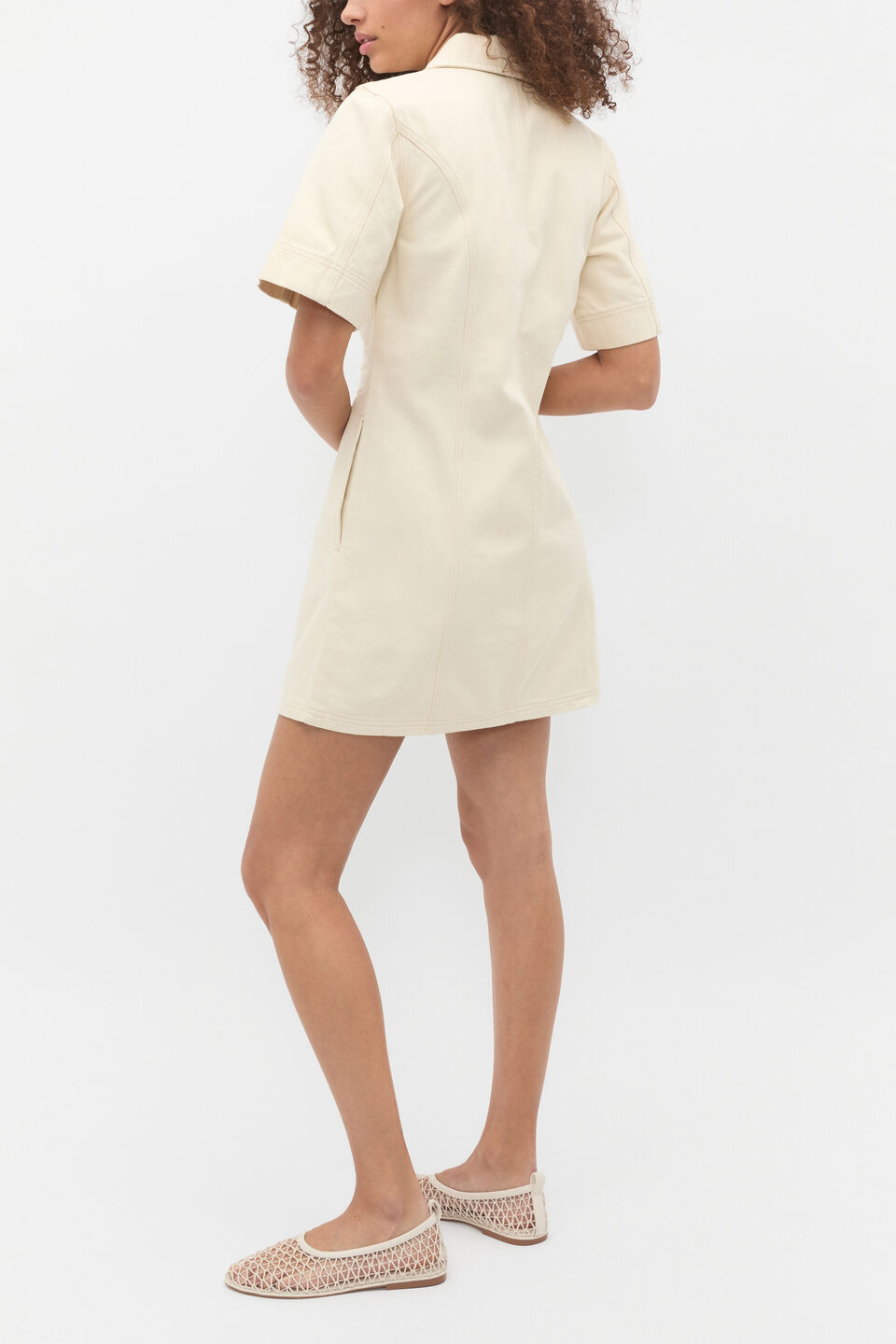 Denim Zip Mini Shirt Dress  Tofu