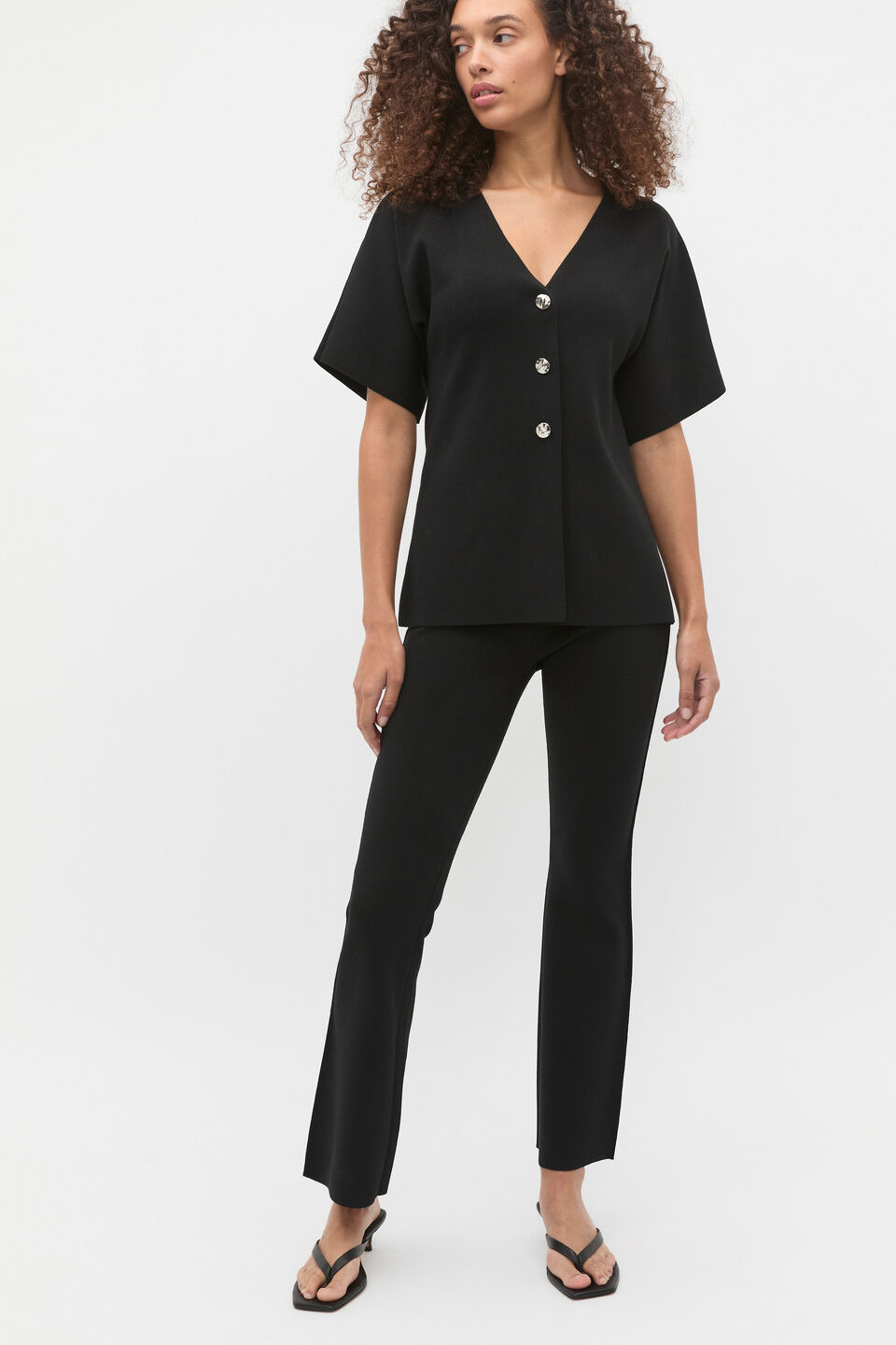 Crepe Knit Pintuck Pant  Black