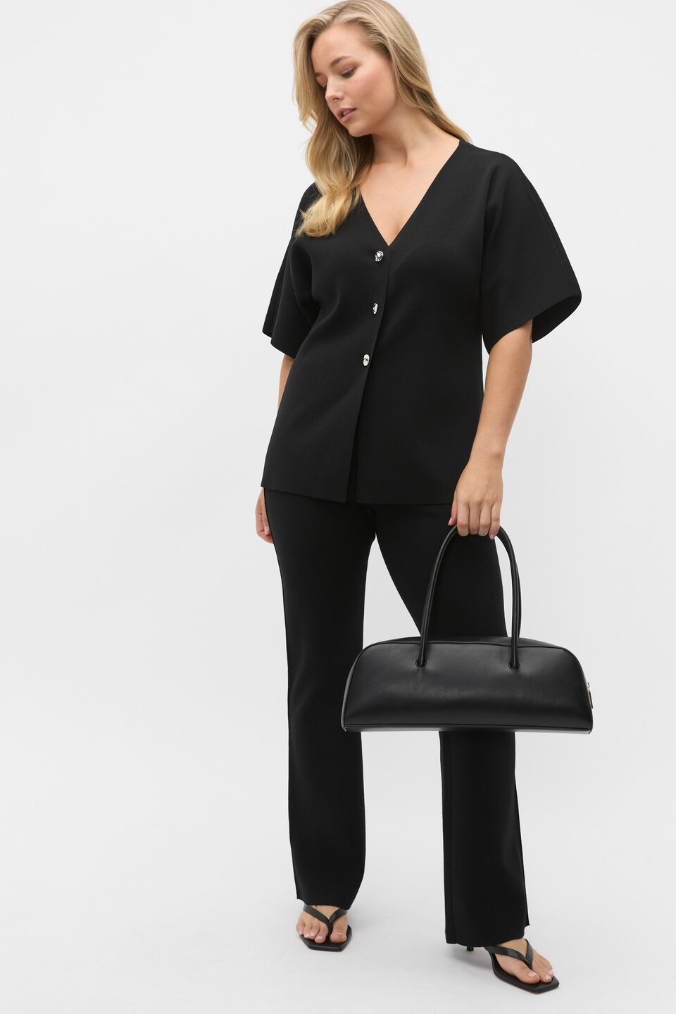 Crepe Knit Pintuck Pant  Black