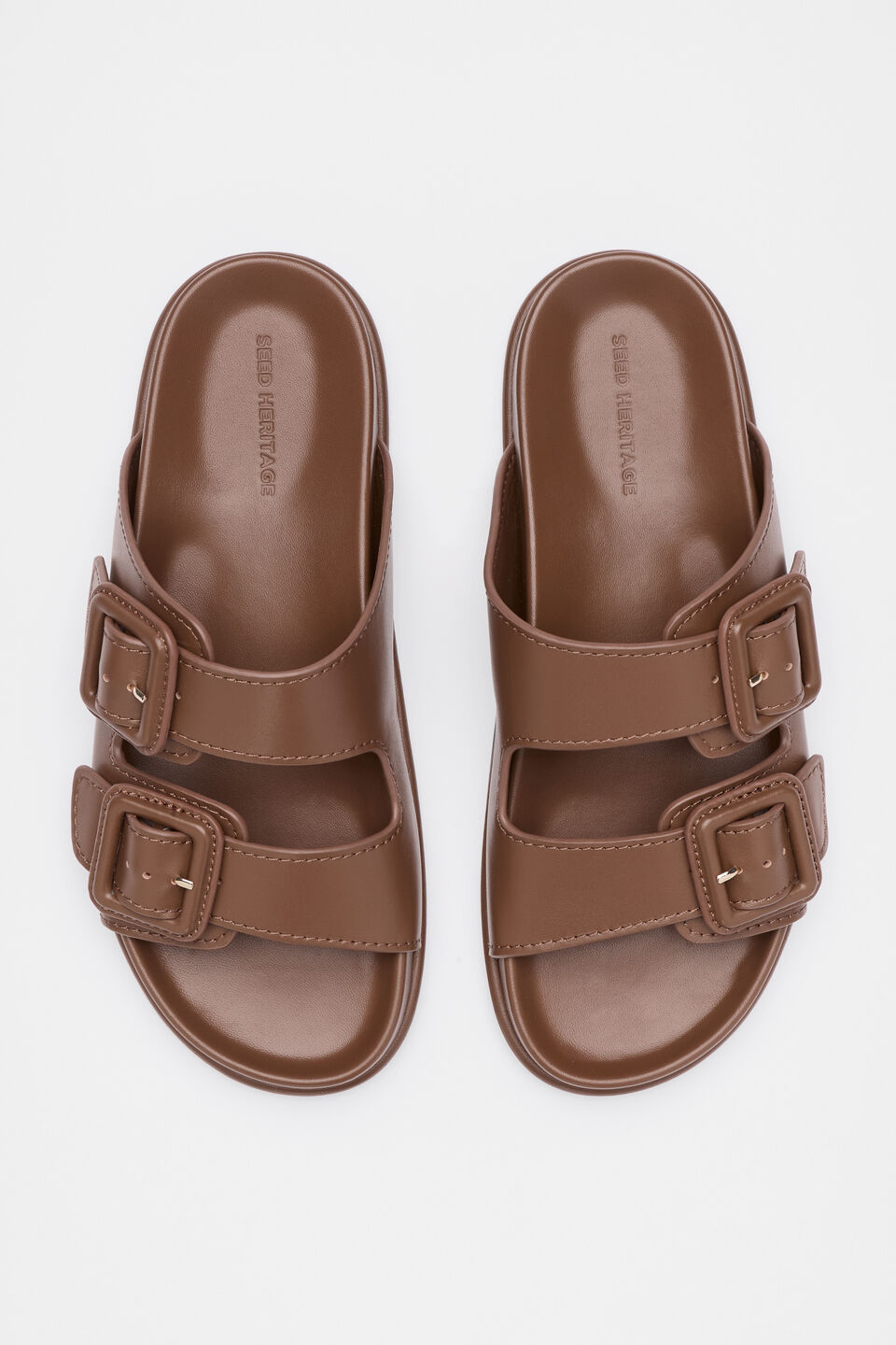 Dulci Covered Buckle Slide  Deep Tan