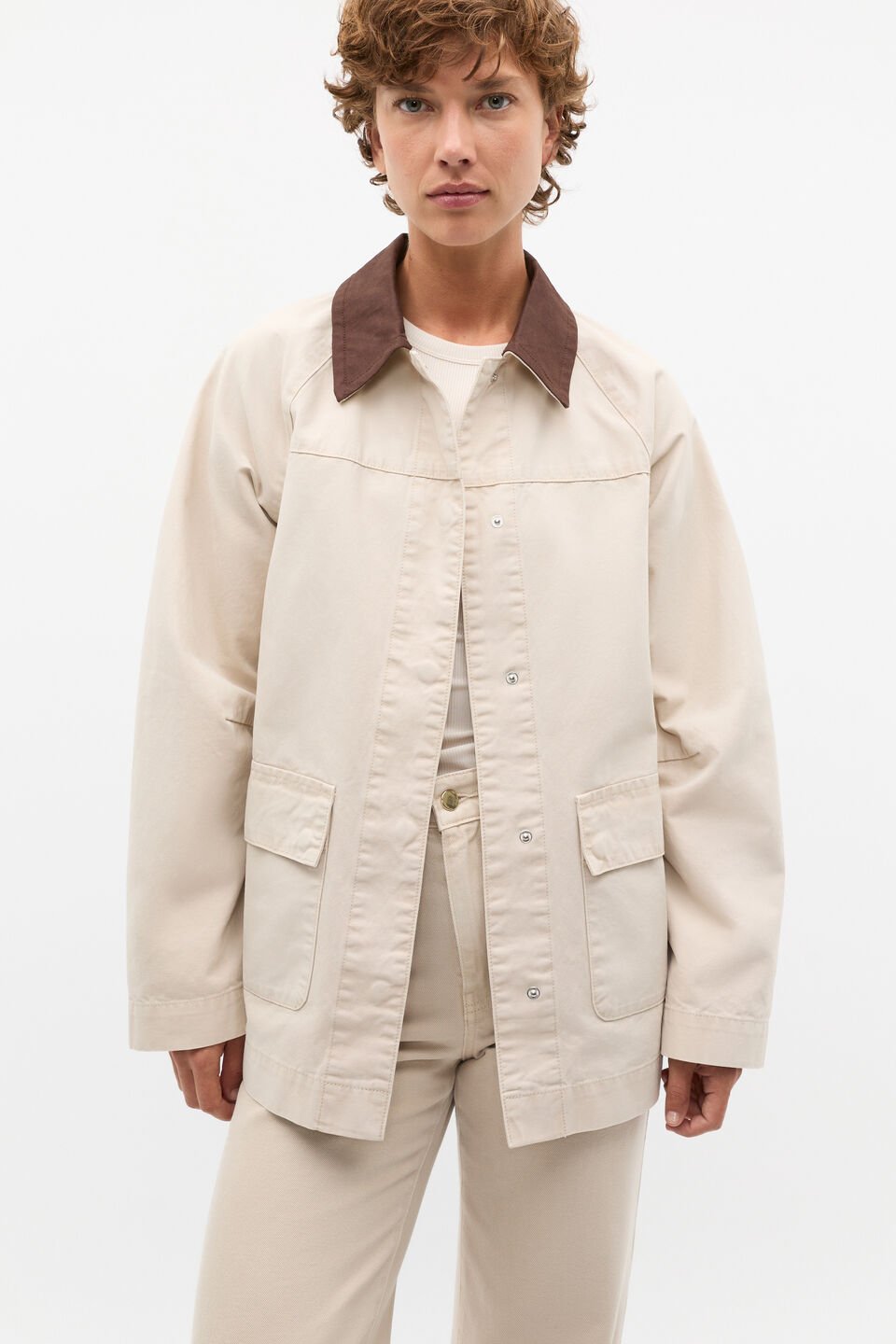 Contrast Collar Jacket  Oat