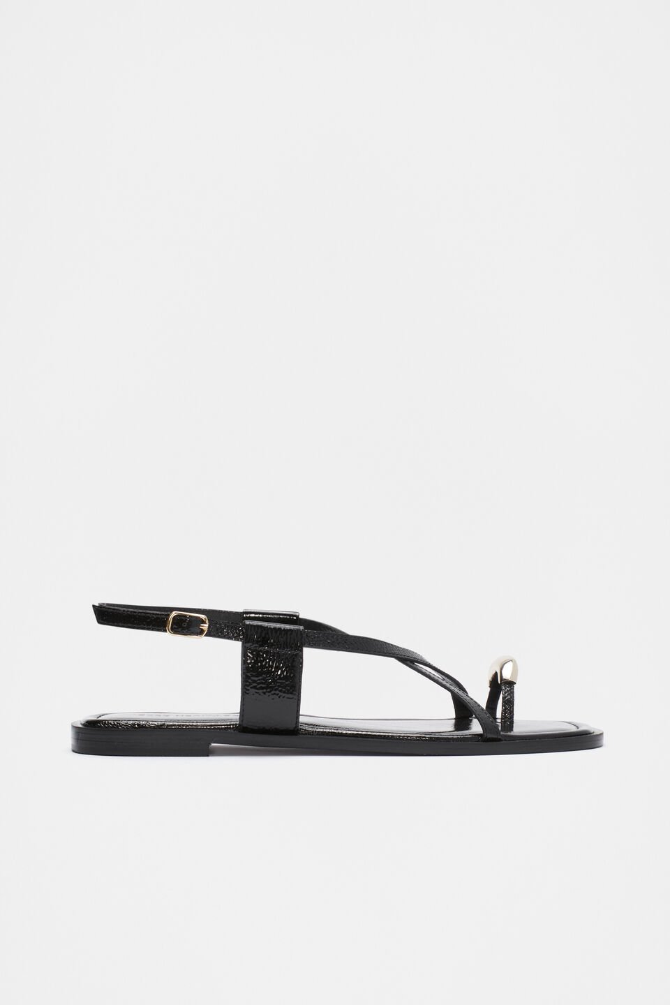 Lucia Toe Ring Sandal  Black Patent