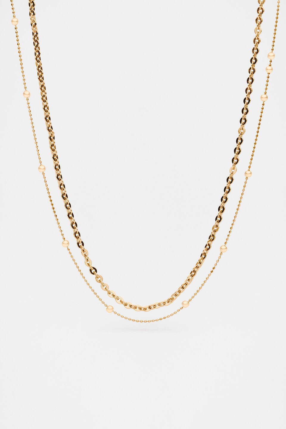 Pearl Station Double Necklace  Gold