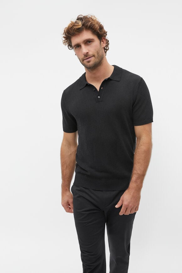 Linen Blend Polo Knit  True Black  hi-res