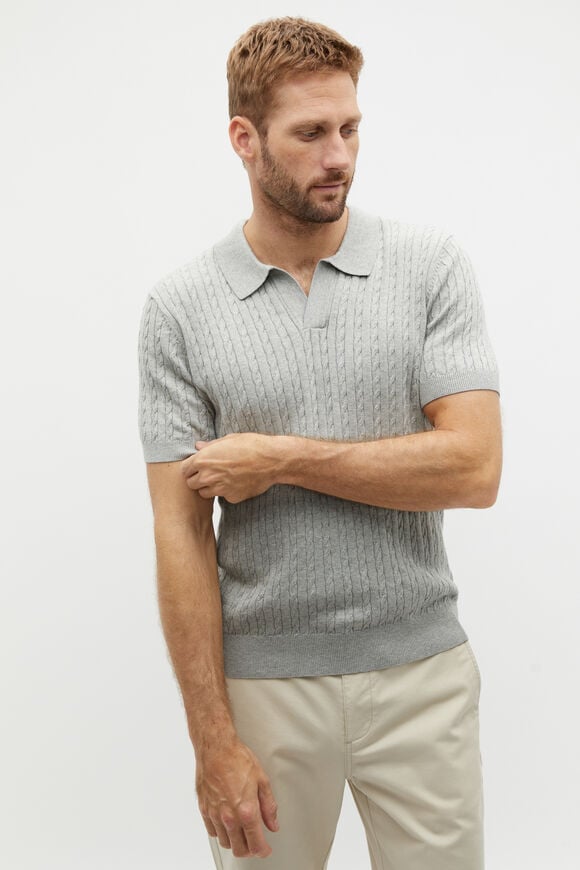 Cable Knit Trophy Polo  Silver Marle  hi-res