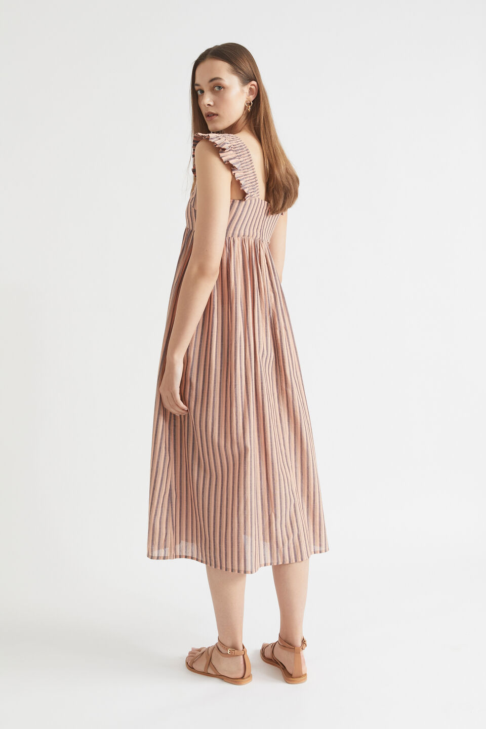 Stripe Voile Midi Dress  Peach Rose Stripe