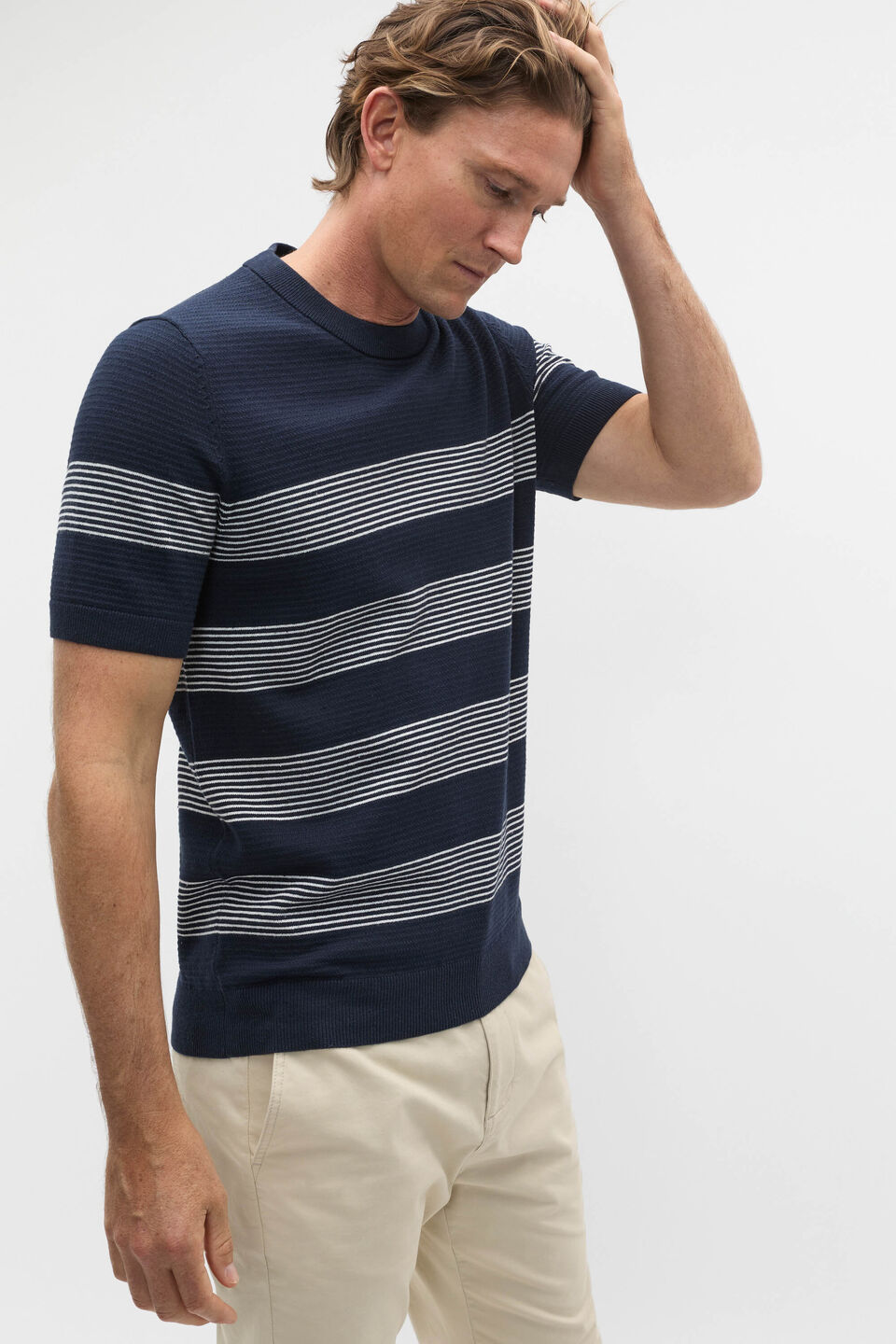 Stripe Knit Tee  Midnight Blue