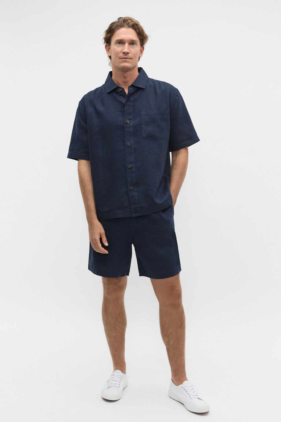 Boxy Linen Shirt  Midnight Blue