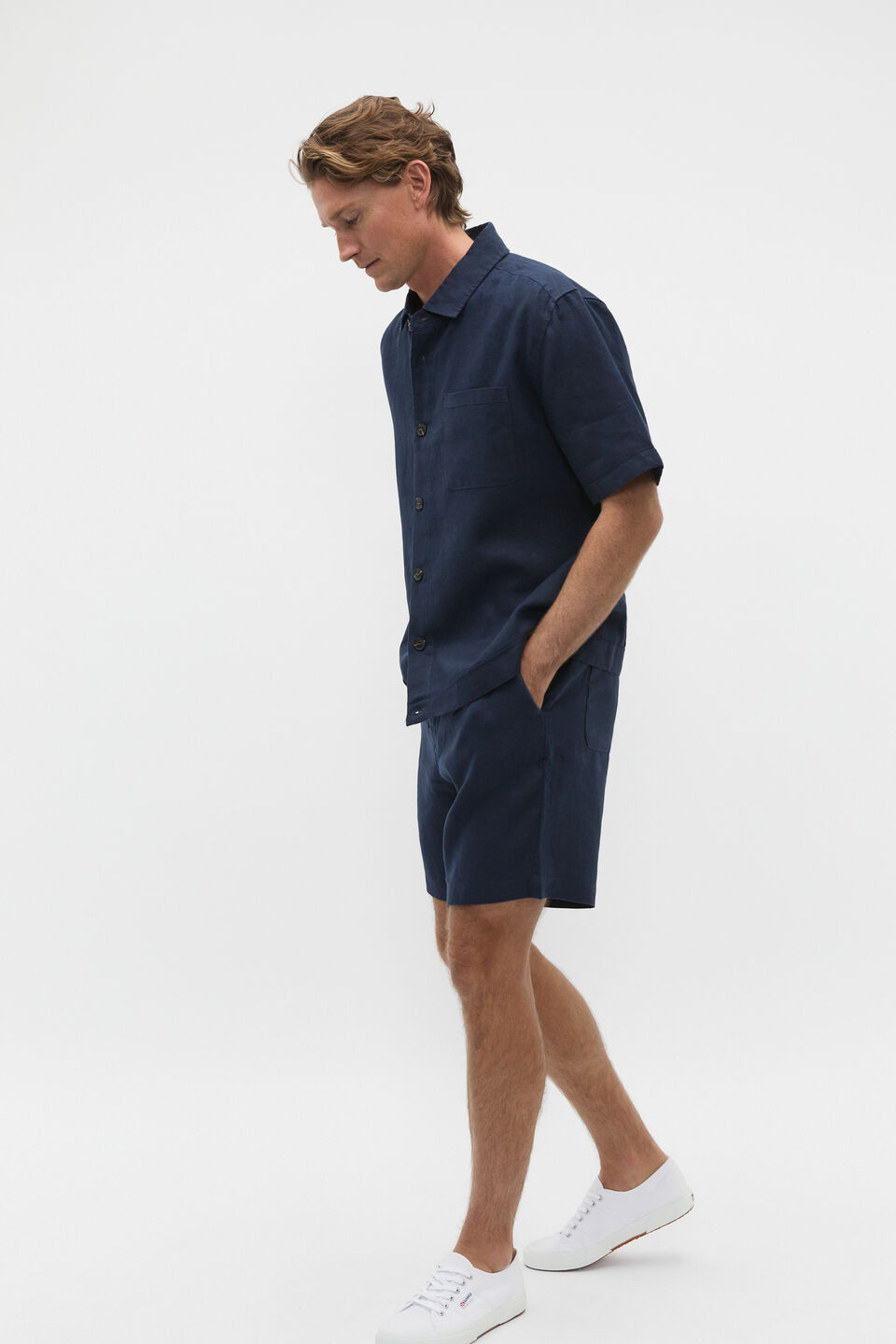 Linen Short  Midnight Blue